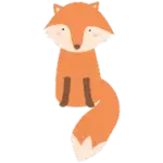 Illustration of a cute, cartoon fox with a bushy tail, sitting upright against the charming backdrop of Malahide Castle. The simplistic design features orange fur with white accents on the face and tail, adding a whimsical touch to this enchanting scene.