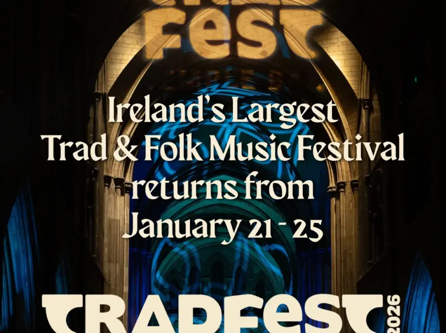 A promotional poster for TradFest 2026, Ireland's largest trad and folk music festival,.
