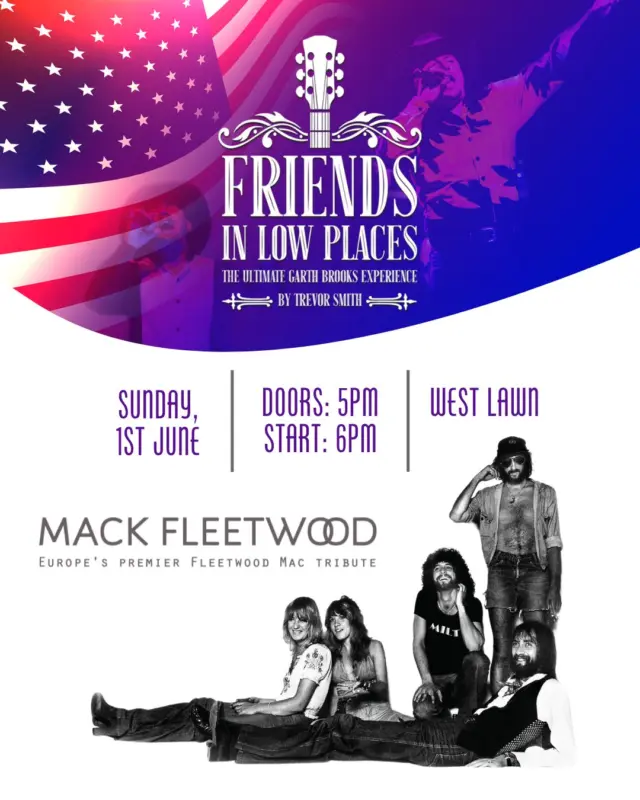 🎸🌟 Experience a Night of Electrifying Music at Malahide Castle’s West Lawn! 🌟🎸

Line-Up: 
🤠🎤 6 PM: Friends in Low Places
Feel the high-energy country rock vibes with the ultimate Garth Brooks tribute.

🎵🌙 8 PM - 10:30 PM: Mac Fleetwood
Get captivated by the legendary sounds of Europe’s premier Fleetwood Mac tribute.

Extras: 🍔🍻 Indulge in delicious food from our trucks and refreshing drinks at our stations while you enjoy the music.

Details: 
🗓️Date: 1st June
🚪 Doors Open: 5 PM
🔞 Age Restriction: 18+ Only
🎟️ Tickets: €35

🌈 A Double Dose of Rock & Country at Malahide Castle! 🎶

Don’t miss out on this unique concert experience. Grab your tickets now and join us for a night to remember!

Tickets here: https://malahidecastleandgardens.ie/strings-twang-a-night-of-tributes/

#MalahideCastle #MusicLovers #ConcertNight #LiveMusicDublin #MacFleetwood #FriendsInLowPlaces #CountryRock #FleetwoodMacTribute