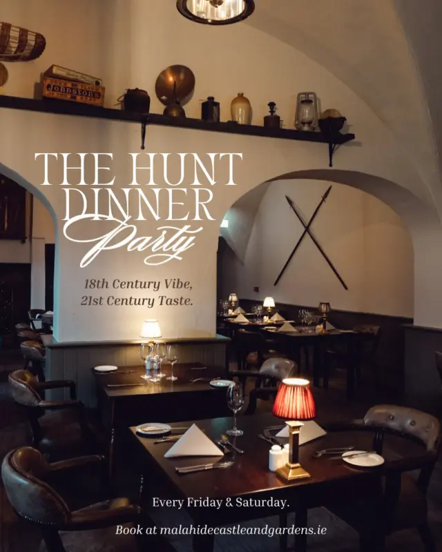 18th century vibe, 21st century taste 🏰

Greeted by Irish Wolfhounds, Immersed in History 🐾

Begin your evening at The Hunt Dinner Party with a picture-perfect welcome from the Irish Wolfhounds at the castle entrance - a moment worth capturing before stepping into a truly unforgettable night.

What to Expect:
🎭 Step into the story with live characters guiding you through the castle’s grand rooms
🥂 Start with a welcome drink
🍽️ Indulge in a carefully crafted four-course feast
🍷 Enjoy a carafe of our selected house wine
📚 Dine in the story-filled walls of Nugent’s Hall - where laughter flows, history lives, and every detail adds to the magic

An evening of heritage, storytelling, and great craic - set in one of Ireland’s most enchanting castles.

📍 Every Friday & Saturday
💶 €110 per person
🎟️ Book now at https://malahidecastleandgardens.ie/the-hunt-dinner-party-at-malahide-castle/

#MalahideCastle #HuntDinnerParty #HistoricDining #VisitDublin #DinnerWithAStory #GreatCraic #IrishCastles #IrishWolfhounds #CastleExperience