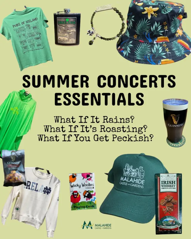 🎶 Concert ready but are YOU?

Grab legit festival gear at the Castle Gift Shop in the Visitor Centre before you hit the stage! 😉

Don’t be basic, be bolder!

Our Gift Shop has the festival-ready merch you need. See you before the show! 🤘

🕒 Open Daily from 9:30am till 5:30pm

#MalahideCastle #FestivalReady #CastleGiftShop #ConcertStyle #GigVibes #IrishCastles #VisitDublin #MalahideMoments #GiftShopFinds #SummerConcerts #FestivalFashion #SupportLocal #SummerConcertEssentials #MalahideCastleConcerts