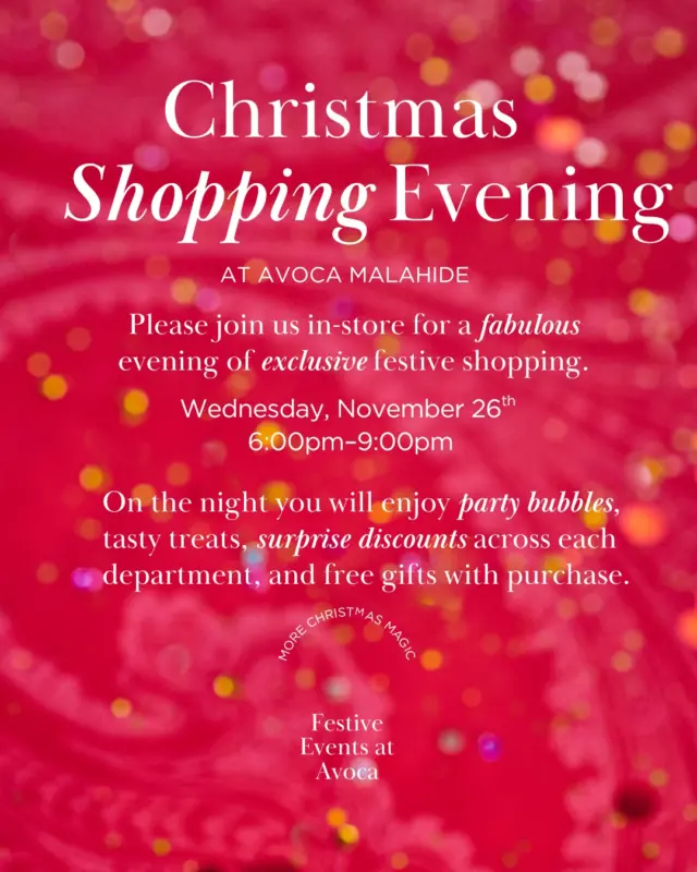 🎄 Your Festive Evening Out 🎄

Join us tomorrow from 6–9pm for a cosy, joy-filled evening of festive shopping at Avoca 🎄✨ Enjoy party bubbles, seasonal treats, surprise discounts and complimentary gifts with purchase - the perfect way to ease into the Christmas spirit ✨

From 7pm, the Fingal Gospel Choir will fill the Visitor Centre with beautiful Christmas harmonies 🎶 as they fundraise for Women’s Aid 💜 Their performance will add even more warmth, heart and magic to the night ✨🌟

Plan your visit: https://malahidecastleandgardens.ie/plan-your-visit/

#MalahideCastle #MalahideCastleAndGardens #AvocaMalahide #FingalGospelChoir #FestiveEvening #ChristmasShopping #WomenAidIreland #SupportLocal #ChristmasInFingal #MalahideEvents #VisitFingal #ChristmasMagic @avocaireland @fingalgospelchoir